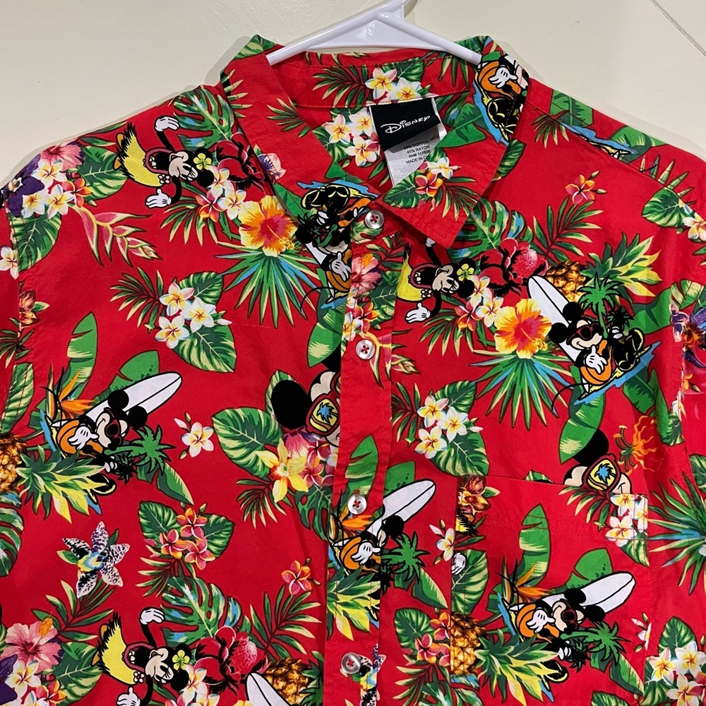 Disney Red and Green Casual Button Down Shirt